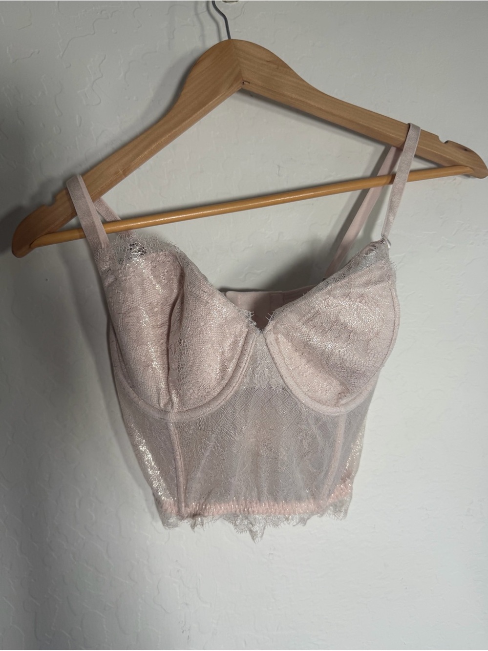 Victoria’s Secret Blush Shimmer Lace Corset Bustier Top – 32DD
